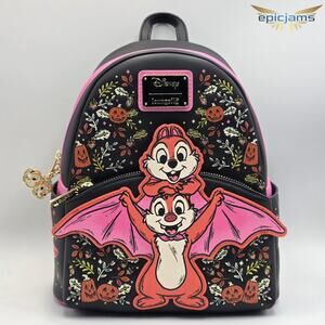 Loungefly Disney Chip & Dale Bat Pumpkin Halloween Floral Mini Backpack New